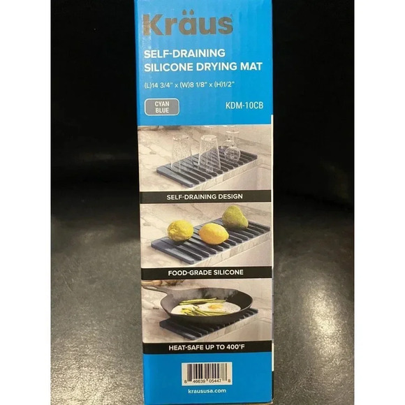 Kraus Kitchen SelfDraining Silicone Drying Mat Cyan Blue New14-3/4 x 8-1/8 x 1/2 - Picture 9 of 13